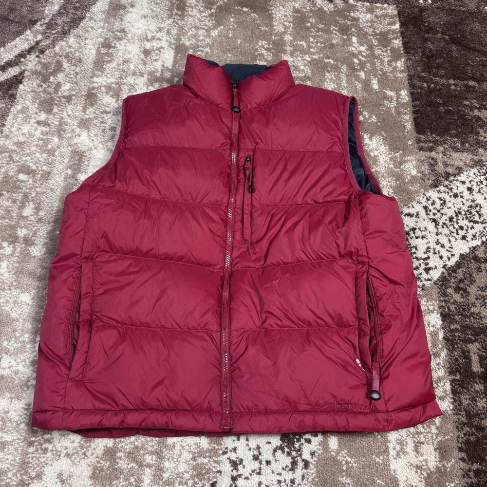 LL Bean Puffer Vest Men's Large Red Goose‎ Down Outdoors Full Zip Pockets
